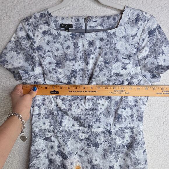 Talbots 6P Floral Cotton Square neckline Classy Dopamine happy dress Bodycon Zip - Picture 6 of 15
